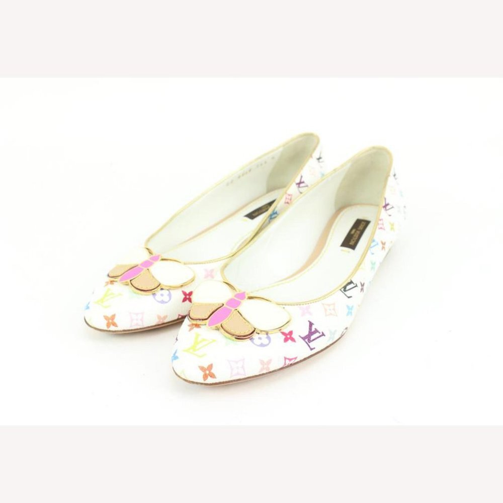 Louis Vuitton Size 34.5 White Multicolor Butterfly Ballerina Flats 46LK34
